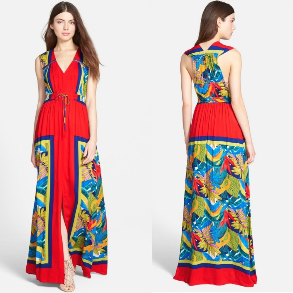 Sleeveless Slit Hawaiian Maxi Dress